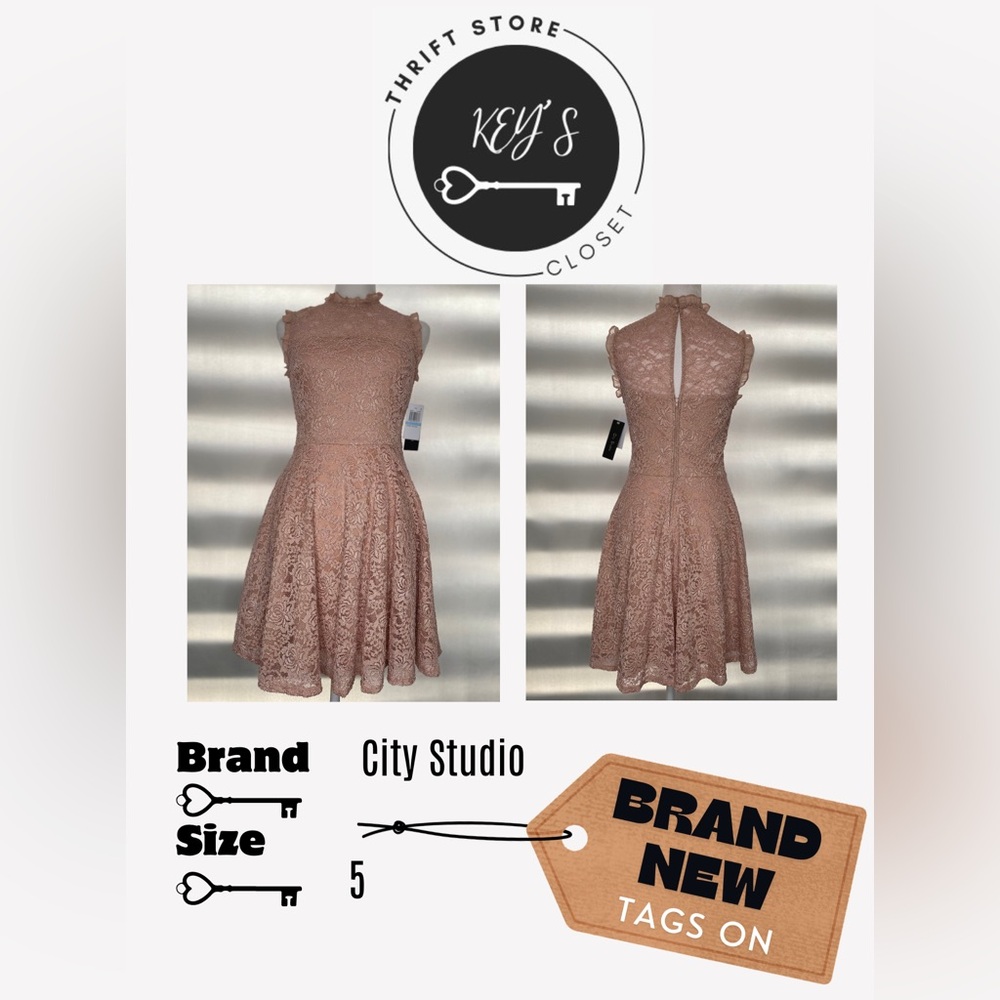 Elegant sleeveless lace dress. 
Zipper on the back.
Rosewood color